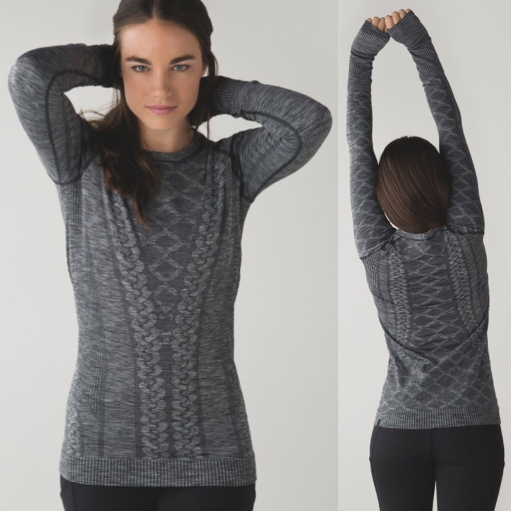 Lululemon Rest Less Pullover Black Grey Cable sz 4
